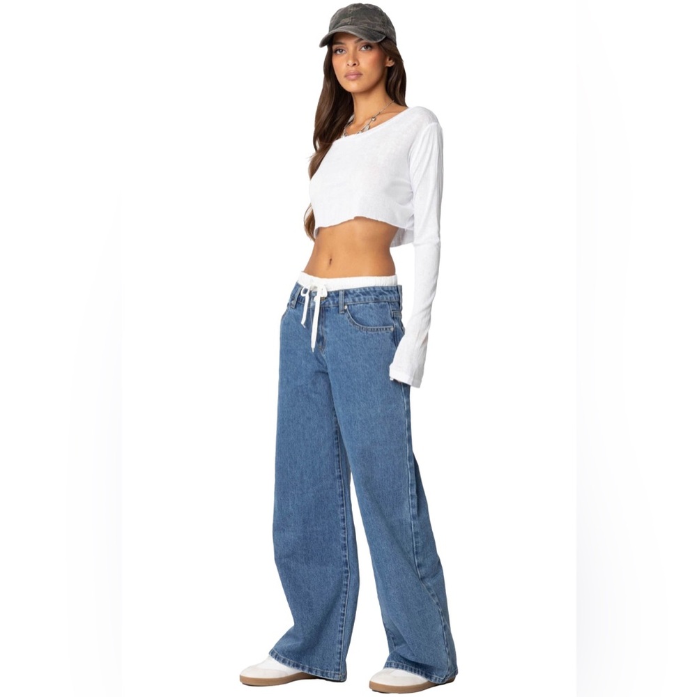 NWT EDIKTED Drawstring Boxer Detail Nonstretch Wide Leg Jeans